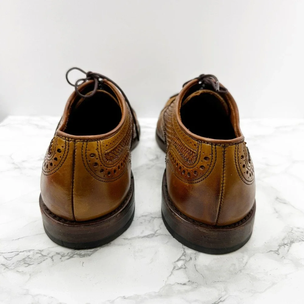 Allen Edmonds Strandmok Woven Tan Walnut Brown Leather Wingtip Oxford Mens 9.5E - Picture 3 of 7